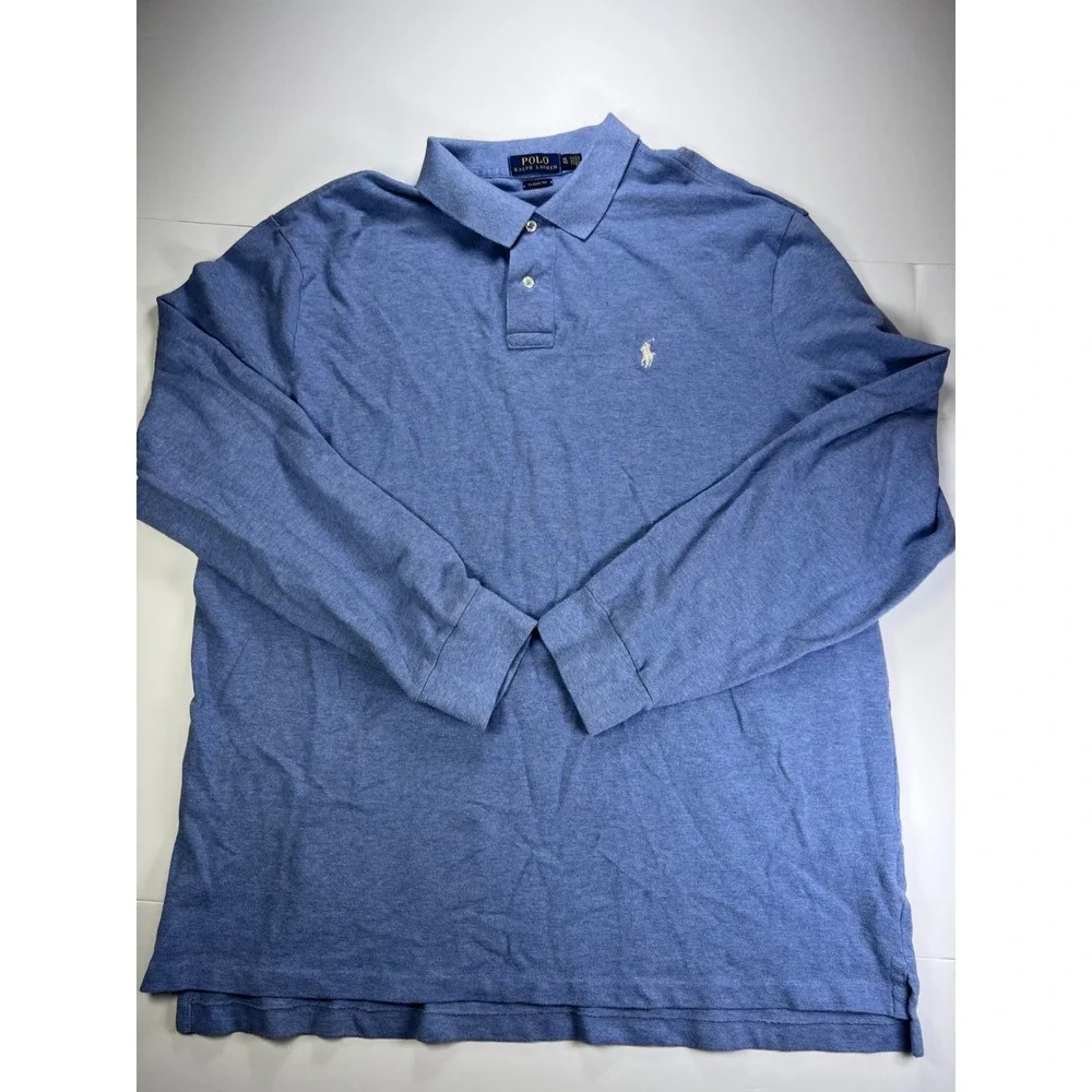 Polo Ralph Lauren Polo Shirt Mens XL Blue Long Sleeve Classic Fit Heathered